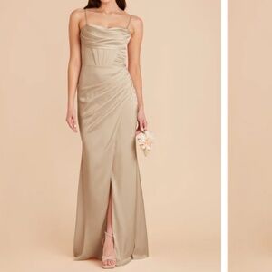 Carrie Matte Satin Dress - Neutral Champagne - Birdy Grey